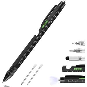 YouOKLight Multi-tool Pen Set - 9 in 1 Gift Pen for Men, Ruler (Metric, Imperial), Screwdriver (Flat, Cross), Bottle Opener, Level Gauge, Stylus, LED Flashlight