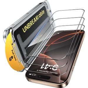UNBREAKcable 3-Pack for iPhone 16 Pro Max Screen Protector, 9H+ Tempered Glass [Easy Installation Frame + Auto Dust-Elimination] [Bubble-Free, Shatterproof, HD Clear 99.99%] [1:1 Full Coverage]