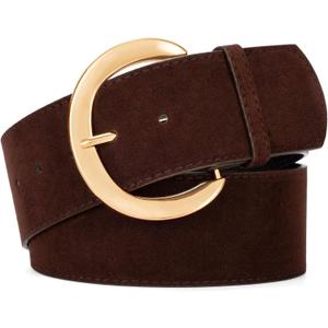 Maikun Wide Belts for Women, Suede Belt Women, Thick Chunky Waistband with Fashion Gold Buckle (M: Waist size 33-38'', Coffee)