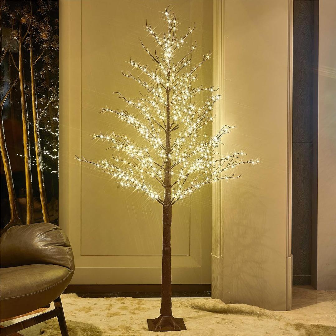 Pre Lit Brown Tree 6FT 690 Fairy Lights Plug in,Twig Tree with Lights for Indoor Outdoor Home Room Party Christmas Decoration