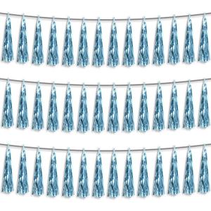 3P Light Blue Foil Fringe Metallic Tassel Streamers Banner Tassel Garland for Parade Floats, Bachelorette, Wedding, Birthday, Halloween, Christmas, Bridal/Baby Shower Party Decorations