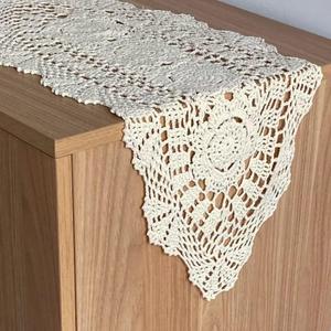 Hand Crochet Lace Table Runner Farmhouse Boho Dresser Scarf (12" x 40")