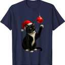 Funny Tuxedo Bauble Cat Santa Hat Red Xmas Christmas T-Shirt 2XL