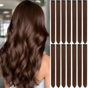 LADYAMZ Colored Hair Extensions 20 In Dream Rainbow Clip in Hair Extensions Party Highlights, Colorful Long Straight Synthetic Hairpieces for Girls Women Kids Gift(Light Brown)