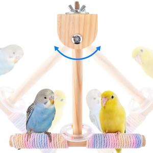 Bissap Bird Stand Perch Toy, Parakeet Wooden Exercise Shake Standing Pole Training Swing for Small Medium Budgies Cockatiel Conure Quaker Lovebird Hanging Bird Cage Accessories