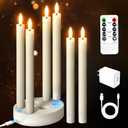 Verdenu Rechargeable Flameless Taper Candles with Charging Station, 6 Pack Real Waxy LED Operated Candlesticks Flickering with Remote Timer Button Battery and Adapter for Home Wedding Christmas Decor