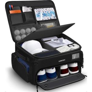 LOINTET Golf Trunk Organizer, Waterproof Car Golf Locker with Separate Ventilated Compartment for 2 Pair Shoes, Golf Storage for Balls, Tees, Cap, Clothes, Gloves, Accessories, Gifts for Men, Women