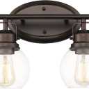 Farmhouse Vintage Bathroom Vanity Light, 2-Light Wall Mount Lighting Sconce Over Mirror, Oil Rubbed Bronze Finish and Clear Glass, AD-2147-2W