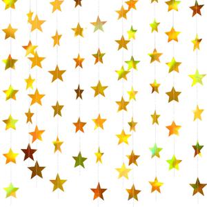 Patelai Glitter Star Garland Banner Decor 130 Feet Star Hanging Bunting Banner Twinkle Backdrop for Classroom Baby Shower Wedding Birthday Christmas Party Supplies(Iridescent Gold)