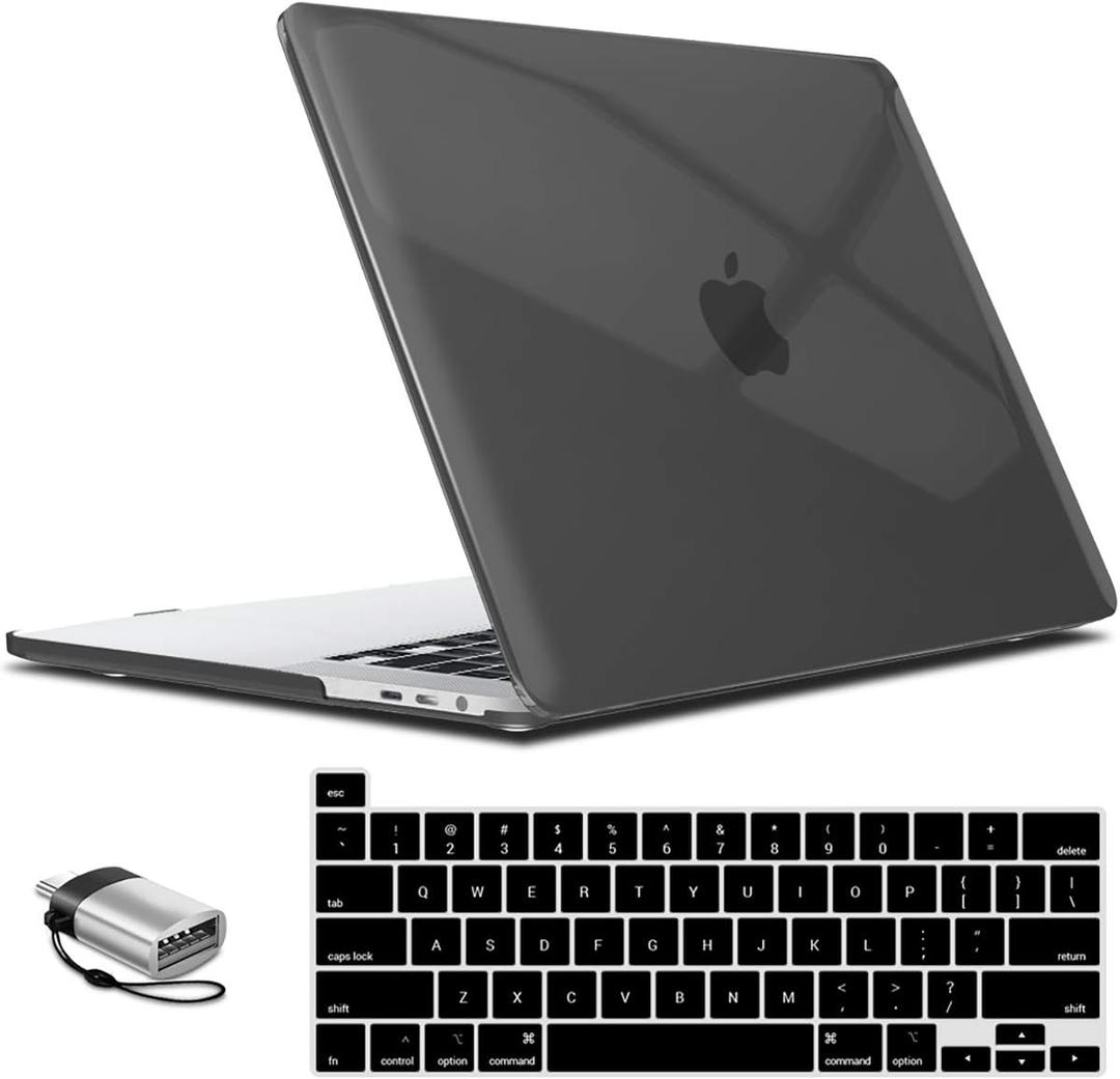IBENZER Compatible with MacBook Pro 16 Inch Case A2141 Release 2020 2019, Hard Shell Case with Keyboard Cover & Type C Adapter for Old Version Mac Pro 16, Crystal Black, T16CYBK+1TC