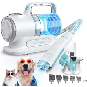 Dog Grooming Clippers Vacuum Kit - 11000PA Suction Powerful Dog Hair Vacuum - 6 in 1 Low Noise Cat Shedding Brush Trimmer Tool with 1.5L Dust Cup for Cleaning Pet Hair (6 Accessories)