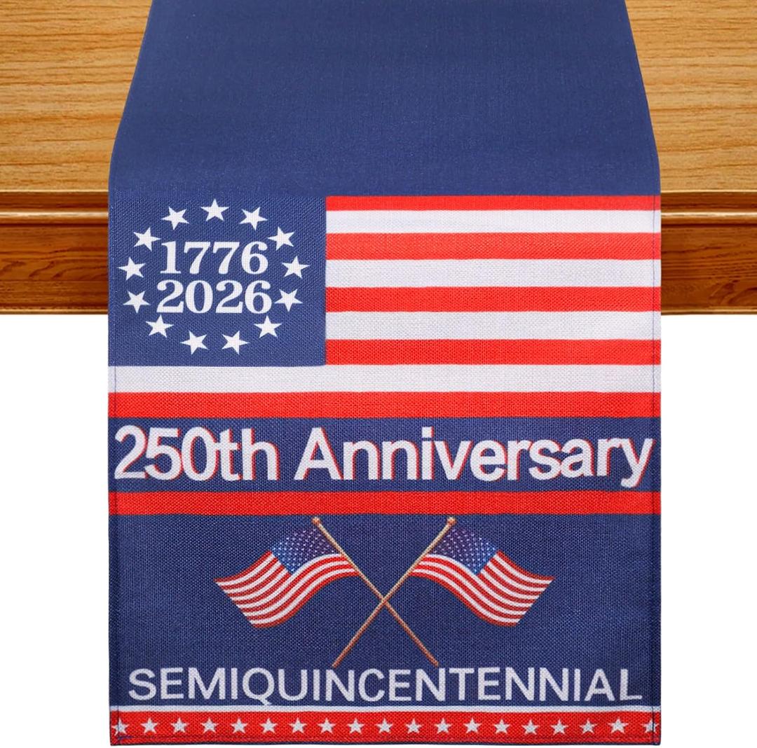 2 x 4th of July Table Runner, 250th Anniversary USA Table Runner, Patriotic American Flag Table Memorial Day Party Decor for Kitchen Dining, 72 x 13 Inch (2#)