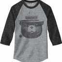 Tee Luv Men's Smokey Bear Raglan Jersey - Smokey Bear 3/4 Sleeve Shirt (X-Large, Grey Heather/Onyx-black)
