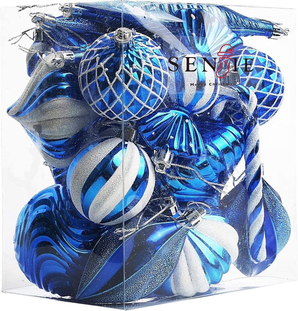 Christmas Ball Ornaments Shatterproof Plastic Tree Ornaments 24 PCS Shaped Styles Xmas Tree Holiday Decor,Blue