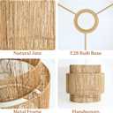11.8" Boho Jute Plug in Pendant Light, Handwoven Natural Hanging Lamp Plug in with Dimmable Light Switch, Wicker Hanging Light Fixture for Bedroom Living Room Kitchen (No Bulb Included)