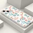 for iPhone 13 Case Fashion Flower Pattern Slim Liquid Silicone Dropproof for iPhone 13 Phone Cover 6.1 inch-Leaf White