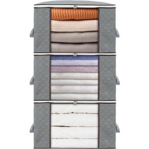 combocube 3 Pack Closet Organizers and Storage Containers, Clothes Storage Bins, Storage Bags with Large Clear Window & Handles for King Comforter, Pillow, Quilt, Bedding, Clothes (Small)