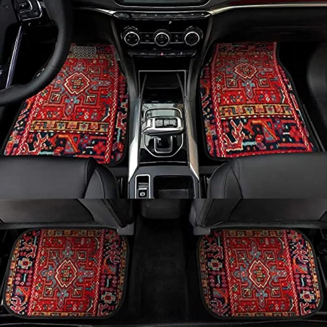 Car Floor Mats Non-Slip Automotive Floor Mats All-Weather Front Rear Car Floor Foot Mat Sets of 4 Pieces Foot Mats Rugs Carpet for Car Trucks SUV Sedans (Red)