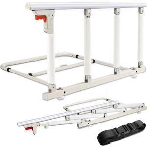 Bed Rails for Elderly Adults Safety, Folding Bed Assist Rails for Seniors, Bed Handle Bedside Assist Guard Rails for Adults, Fall Prevention Safety with Collapsible Bedrails, 37x20 (White)
