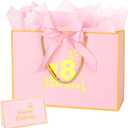 Dimetey 12.6Inch 18th Birthday Gift Bag with Tissue Paper for Girl's 18th Birthday Supplies (Pink 18th)