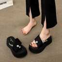 FIFILAPIN Women'S Rhinestone Chunky Platform Clip-Toe Beach Slippers Fashionable Round Toe Soft Bottom Non-Slip One-Step Outdoor Party Dating Sandals (black,6) (Black)