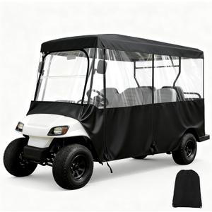 6 Passenger Golf Cart Enclosure for 120" Extended Roof, 600D Waterproof Driving Rain Cover with Clear 4-Sided Windows, Roll-Up Door, Zippered Mirror Openings, All-Weather Protection