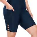 Ocean Blues Women's Navy Blue 8" High Waisted Swim Shorts with Pockets Tummy Control Board Shorts Quick Dry Size X-Large