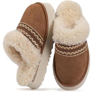 HHUQ Slippers for Women, Winter House Slippers Indoor Outdoor, Fuzzy Platform Slippers Womens (9-10, Chestnut)