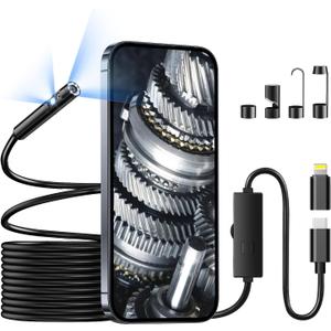 Endoscope Camera with Light, 1920P Borescope Camera with 8+1 Adjustable LED Lights, Semi-Rigid Cable 16.5FT, IP67 Waterproof for iPhone, iPad, Samsung,Cool Gadgets for Men