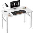 Need 39.4 Inch Folding Desk for Small Spaces, Home Office Computer Desk with White Wood Top & Metal Frame, Foldable Writing Table for Study, Bedroom, Dorm Room & Student
