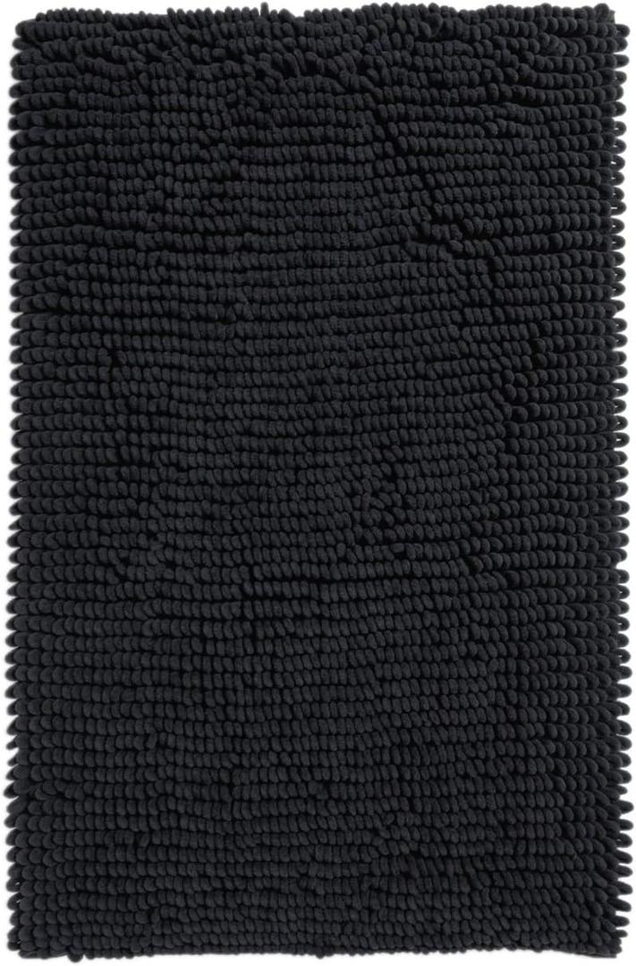 Chenille Bath Rugs, Machine Washable Non Slip Toilet Rug, Thickened Soft Water Absorbent Bath Mat Carpet for Bathroom Shower (32" x 20", Black)