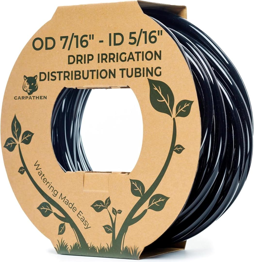 CARPATHEN 100ft Drip Irrigation Tubing - Mainline - (5/16" ID - 7/16" OD) Black PVC Water Line