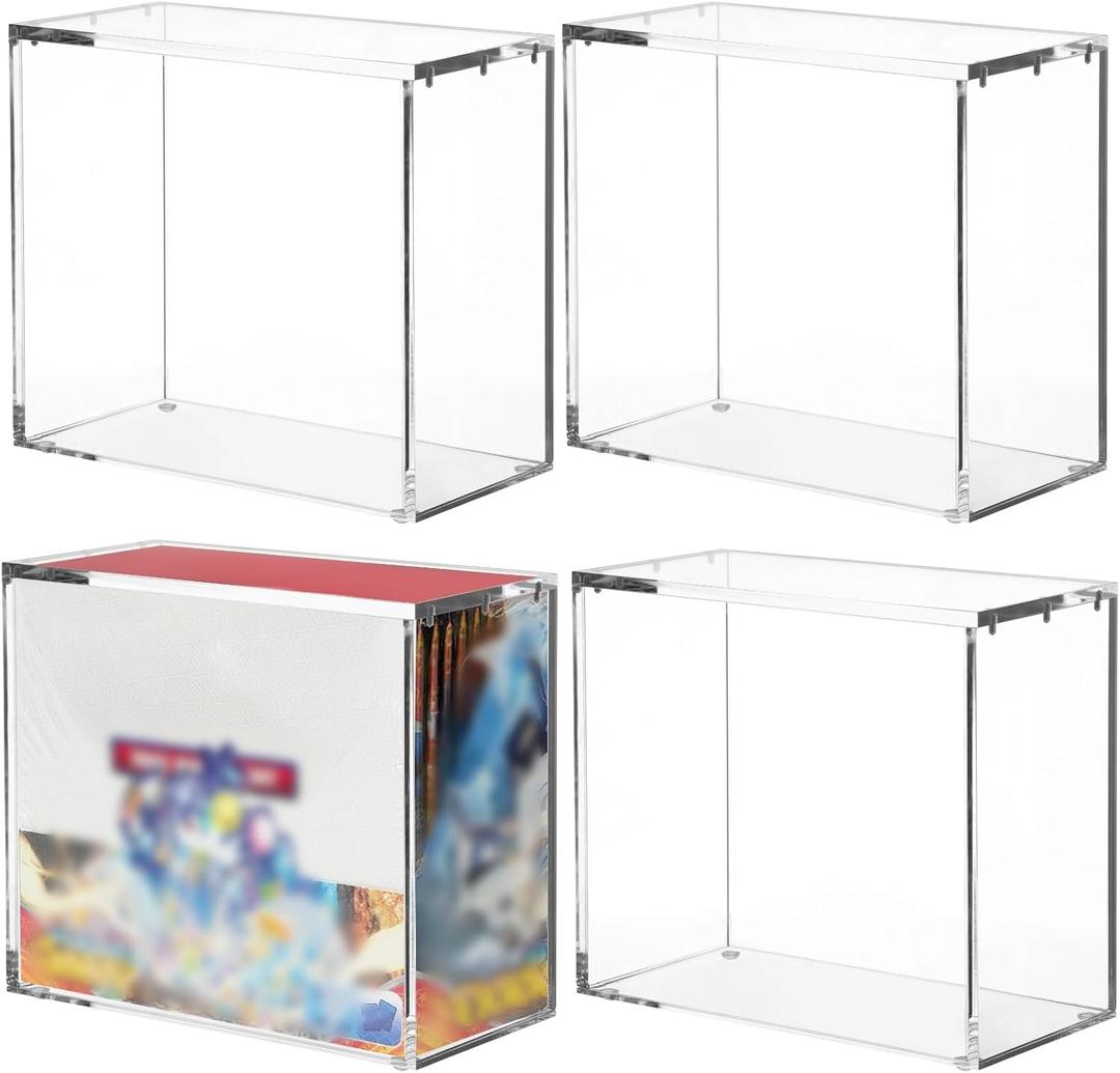 4 Pcs ETB Protector Cases, Acrylic Display Cases with Metal-gripping Lid, Box, Clear Dustproof & Waterproof Collectible Storage Boxes, Compatible with Elite Trainer Box