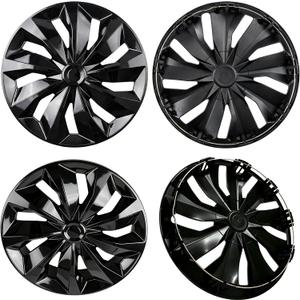 16 inch Hubcaps ABS Replacement for Steel Wheel（Non-Alloy） Snap-on Set of 4 | Stylish Durable R16 Universal-fit Wheel Cover Hub Caps Iron Rims Tire Cap Upgrade Your Cars Trucks Sedans SUV Vans（16"，Black）