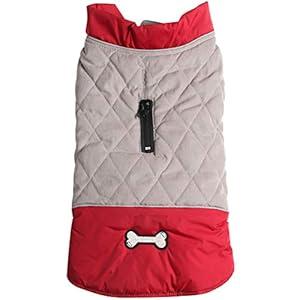 Vecomfy Reversible Dog Coats for Small Dogs Waterproof Warm Dog Jacket for Cold Winter, Red and Grey M