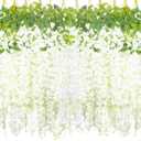 24 Pack Artificial Fake Wisteria Vine Rattan (3.75 Feet) Hanging Garland Silk Flowers String Home Party Wedding Decor (White)