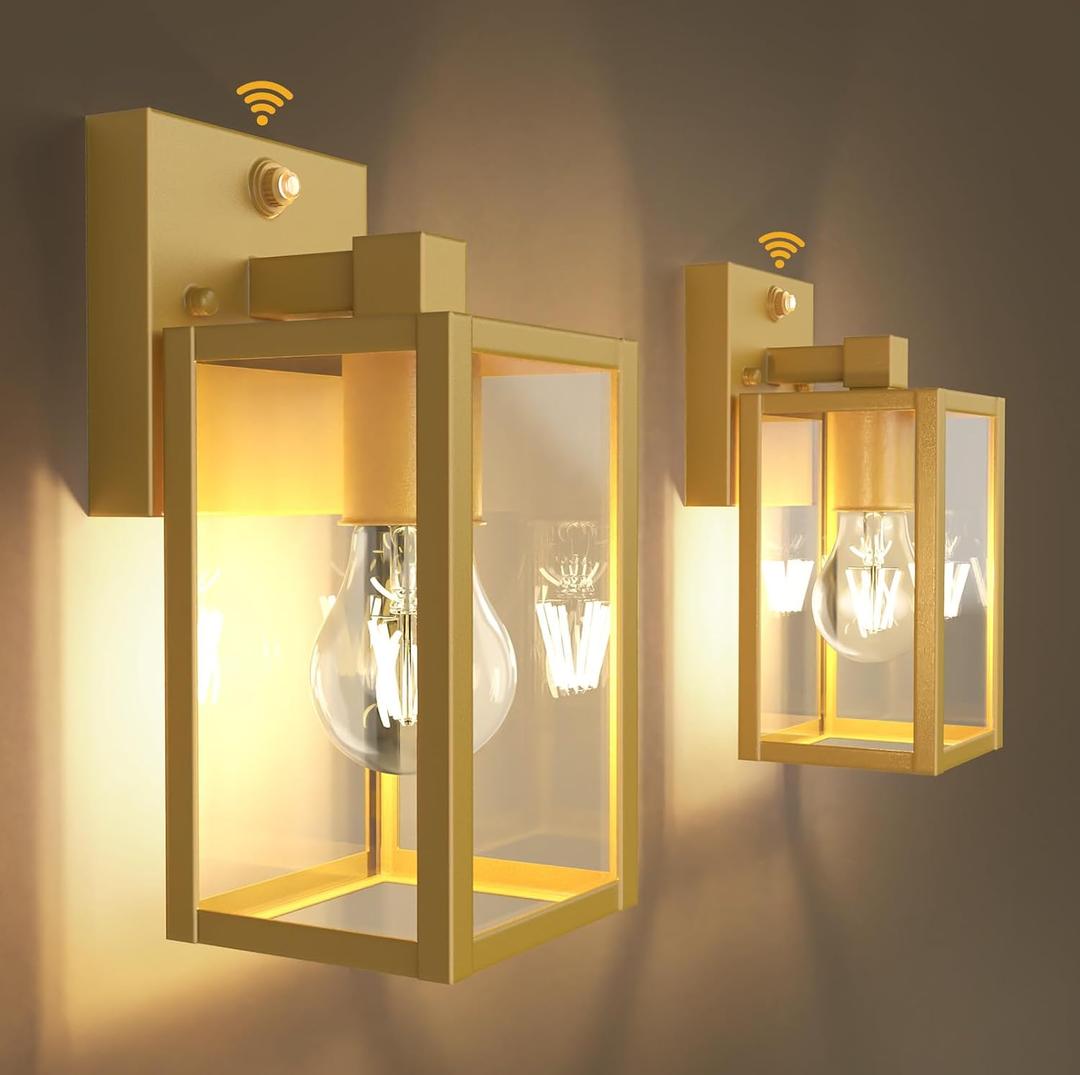 PARTPHONER Dusk to Dawn Outdoor Light Fixtures, 2-Pack Sensor Porch Lights, Waterproof Exterior Wall Sconce Lighting Lamp, Waterproof Wall Lantern for House, Doorway, Garage (Gold) (9.65 in (2-Pack))
