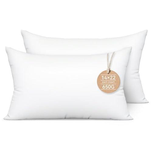 Lysunia 14x22 Inch Lumbar Pillow Inserts Set of 2 - Synthetic Down Alternative Fill, Fluffy & Durable Hypoallergenic Stuffer for Sofa, Accent Chairs