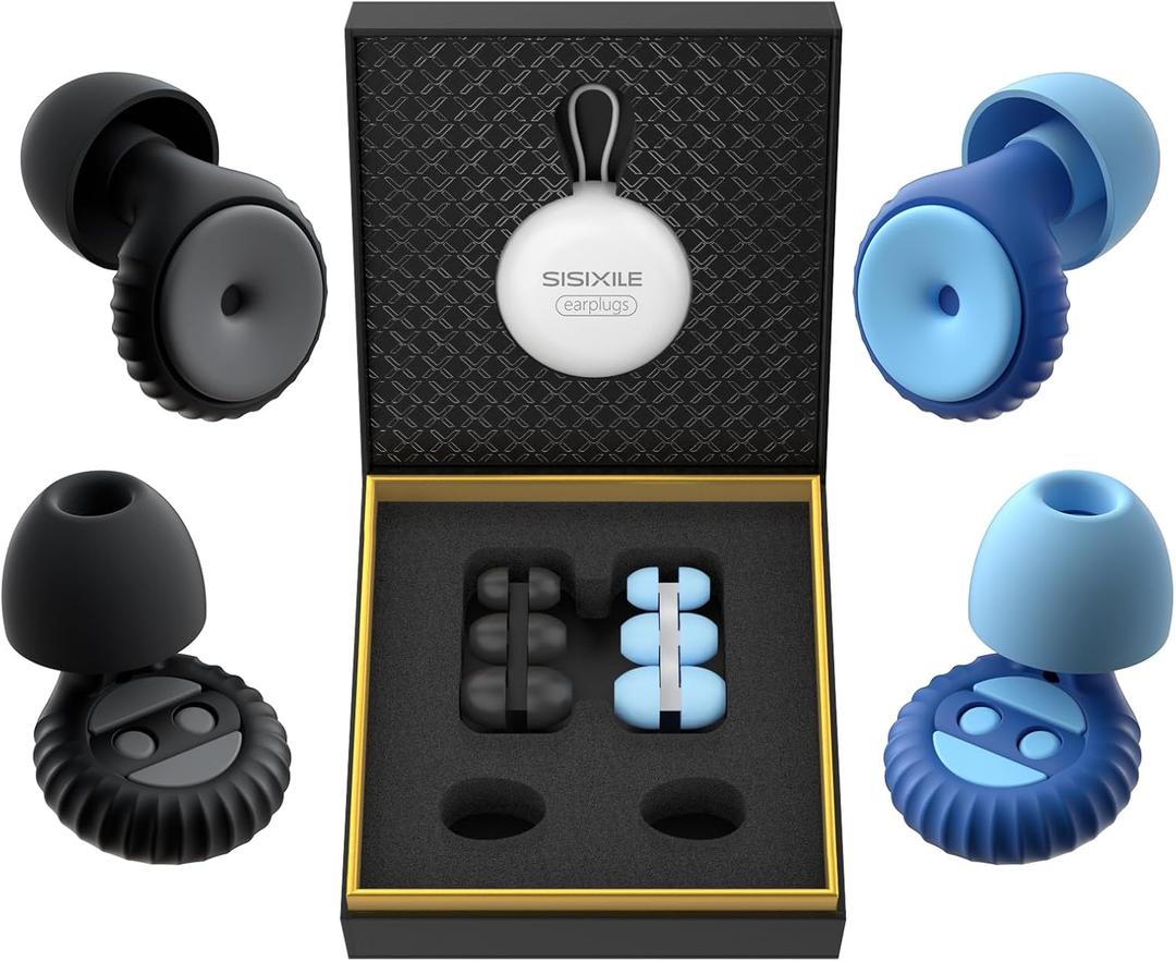 Noise Cancelling Earplugs 2 Pairs for Sleeping, Travel, Office - Soft Silicone Earplugs, 35dB Noise Reduction, Comfortable, Reusable, Multiple Sizes XS/S/M/L for Snoring, Focus & Study - Black & Blue