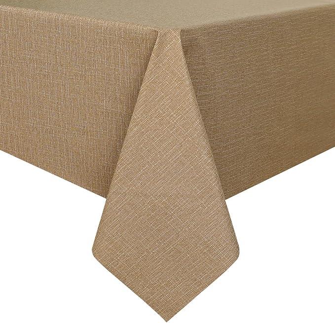 Romanstile 100% Waterproof PVC Tablecloth, Rectangle Oil Spill Proof Stain Resistant Vinyl Table Cloth, Wipe Clean Plastic Table Covers for Kitchen/Dining/Parties - 54 x 108 Inch, Caramel