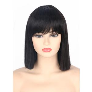 Topcosplay Women Wigs Black Short Bob Wig with Bangs Straight Hair Halloween Costume Party Wigs