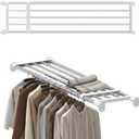 Hershii Tension Shelf Expandable Rod Closet System Heavy Duty Clothes Hanger Adjustable DIY Garage Bathroom Kitchen Storage Organizer Shoe Rack, Plant Stand, Bookshelf (46.85 - 75 inches, Ivory)