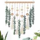 KHOYIME Artificial Eucalyptus Wall Hanging Faux Greenery Decor with Fake Eucalyptus Stems Plants Wooden Stick Wicker Balls Boho Chic Bohemian Home Wall Art for Nursery Living Room Bedroom Bathroom