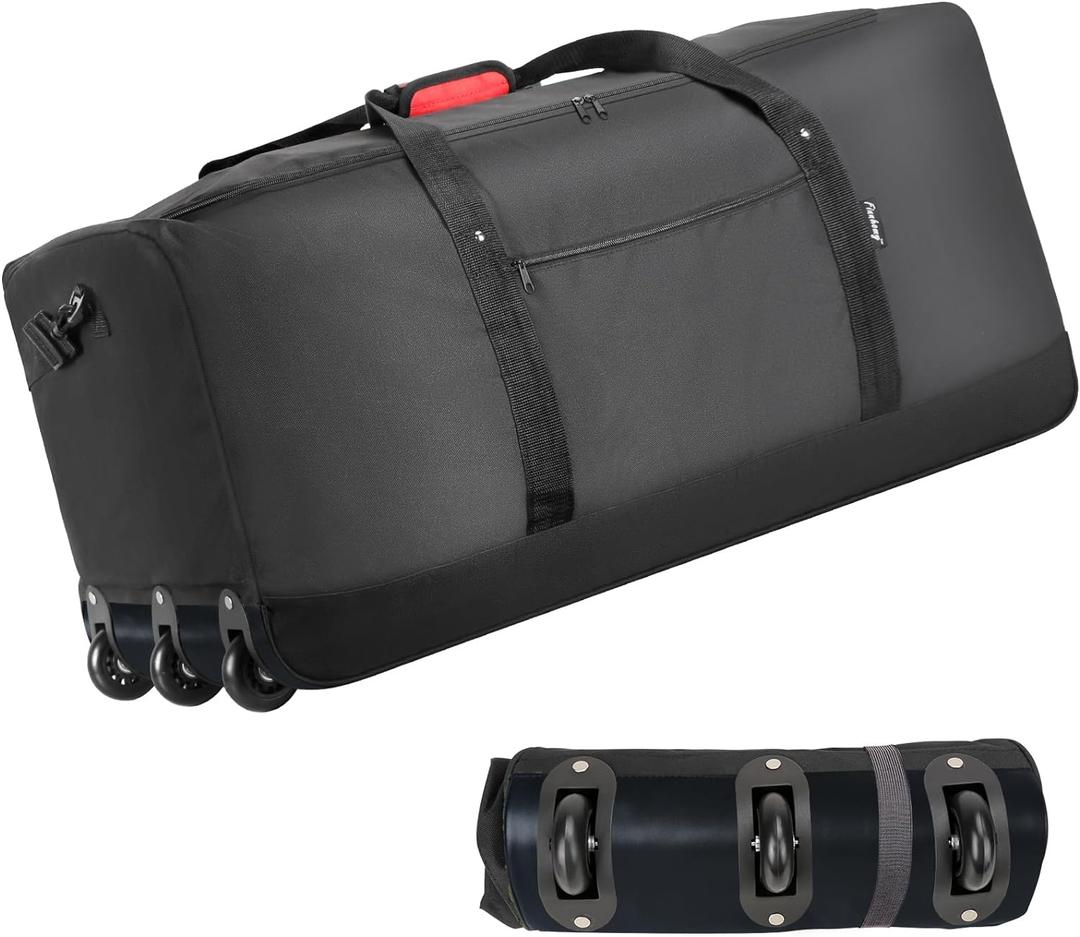 Finnhomy 120L Foldable Rolling Duffel Bag with 3 Wheels, Light Weight Travel Duffel bag with Large Loading Capacity, 32 inch Rolling Duffel bag with Shoulder Strap for Travel Camping Sports (Black)