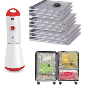 Travel Vacuum Storage Bags with Rechargeable USB Pump, 9 Pack Carry-On Size Compression Packing Bags for Luggage and Suitcase, Space Saver for Clothes and Clothing Travel