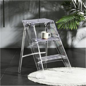 Acrylic Folding Step Stool for Adults,Portable 3 Step Ladder with Anti-Slip Steps, No Assembly 350lbs Capacity Foot Stool, Modern Decorative Display Rack, Plant Stand, Photography Props