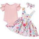 Newborn Baby Girl Dress Outfit Ribbed Ruffle Short Sleeve Romper Floral Layered Overall Skirt Set Summer 3-6M