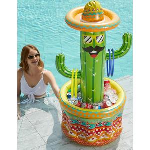Jasonwell Inflatable Pool Party Cooler - Fiesta Cactus Ice Bucket Luau Hawaiian Tropical Beach Themed Birthday Easter Party Decorations Favors Outdoor Decor Pool Games Set for Kids Adult, Fiesta Cactus