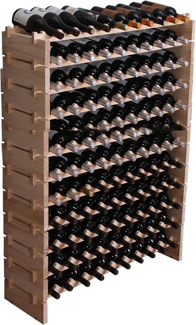 Rack Cabinet Freestanding for Floor Wooden Stackable Storage Modular countertop Wood Holder (120bottle)