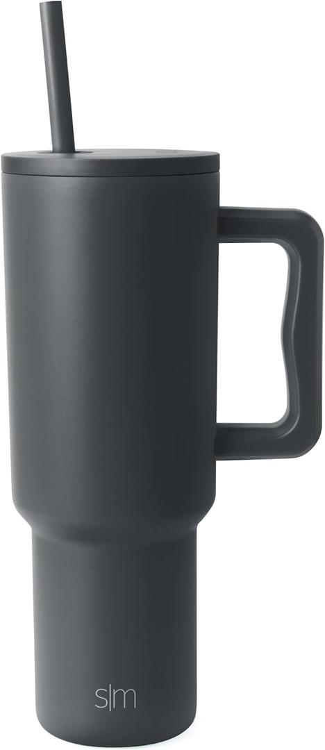 Simple Modern 40 oz Trek Tumbler with Handle and Straw Lid | Cup Holder Friendly Insulated Stainless Steel Travel Mug | Graphite